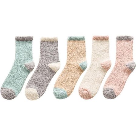5 par myke damesokker - tøffelsokker - flerfarget