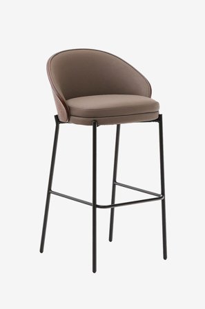 Kave Home - Eamy taburet i brunt kunstlæder, askefinér med valnøddefinish og brunt metal 75 cm - Brun - Barstole & -taburetter - Fra Homeroom