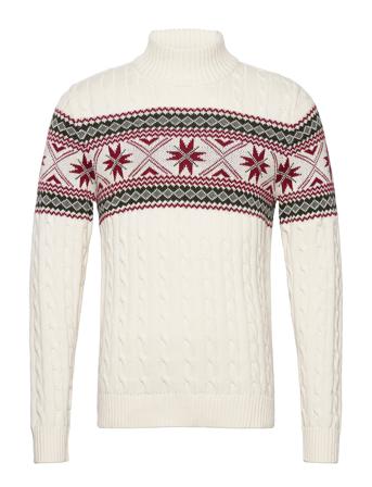 Slhflake Ls Knit Cable High Neck Knitwear Turtlenecks Valkoinen Selected Homme