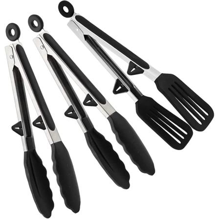 9 Tums KöksTänger, Matlagningstänger Med Silikon Spetsar Och Rostfritt Stål Handtag Med Smarta Låsande Klipp, Värmebeständiga 1 Mat Tänger För Grill 