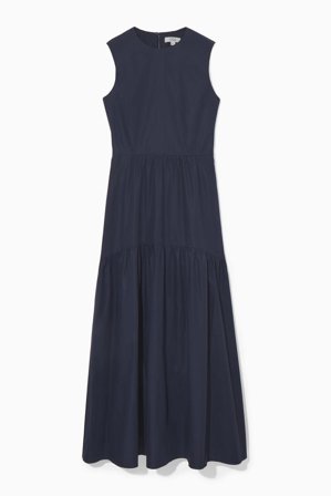 COS Women's Open Back Tiered Dress in Blue
