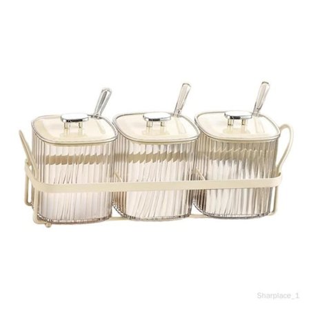 Krydderibeholder - Luksus - 3 rum - Med ske - Moderne design - Jern og plastik