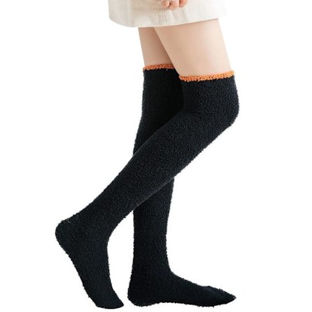 Over Knee Socks High Fuzzy Socks SVART