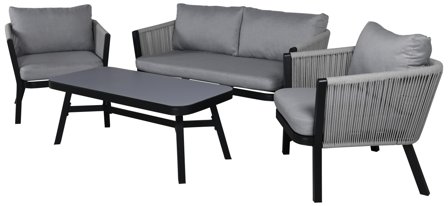 Venture Home Virya 1462-408 Loungeset soffa, bord, fåtöljer, grått/svart, Utemöbler