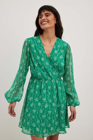 NA-KD Robe mini à manches bouffantes - Robes courtes - Vert,Flower - EU 40