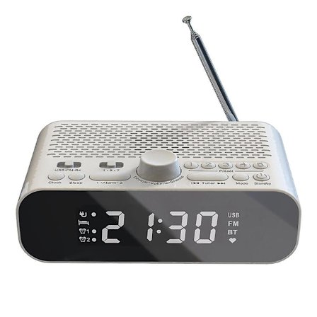FM-klockradio med Bluetooth-streaming, LED-skärm, väckarklocka, 1500mAh Hi-fi-högtalare med Woo