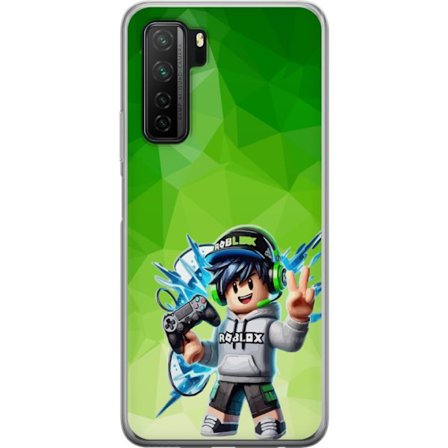 Kompatibelt Mobildeksel til Huawei P40 lite 5G Roblox-inspirert gamerfigur med headset, håndkontroll og energiske effekter mot grønn bakgrunn