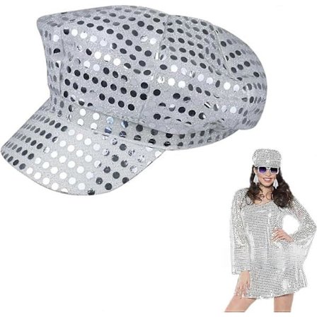 70-luvun Discohattu - Hopeanvärinen Paljetti-Partyhattu Aikuisille, Unisex 70-luvun Asuste Discoon (FMY)
