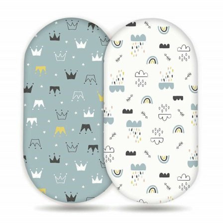 2 stk. montert laken til barneseng, bomull og pustende laken til barn for bæresele, vugge, vugge og barnevogn, passer til ovale eller rektangulære 