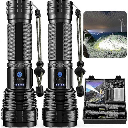 Lommelygter LED Høj Lumen Genopladelig, 200000 Lumen Super Lys Lommelygte, USB Hurtig Opladning