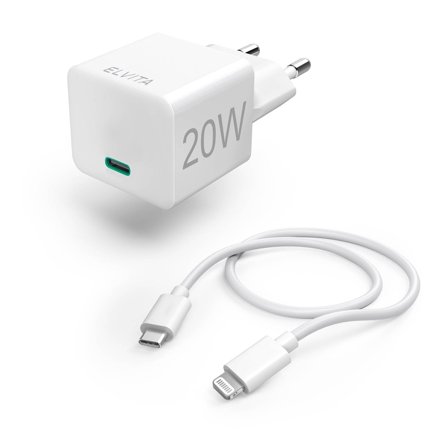Elvita - Lader Mini-Charger Kit Lightning 20W - White Hvit
