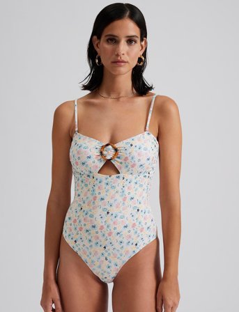 Malina Mandy Bamboo-Ring Bandeau Swimsuit - White - S