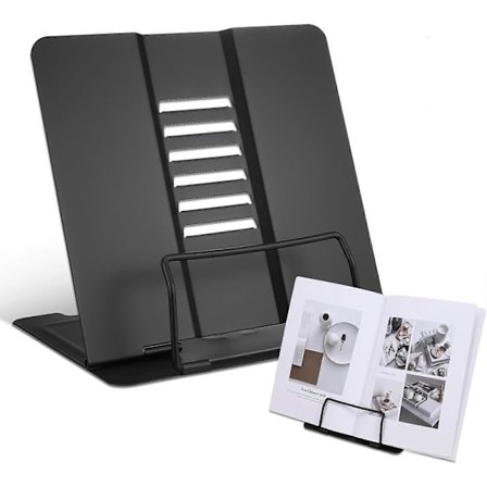 Bogestativ, Metal, Sort, med Justerbar Vinkel, Bærbar Stativ til Læsning af Bog, Dokumenter, Tablet, Mobiltelefon og Bogudstilling