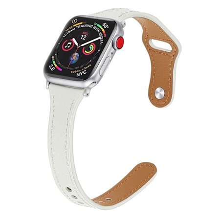 Apple Watch Series 5 44mm ægte læder Urrem - Hvid