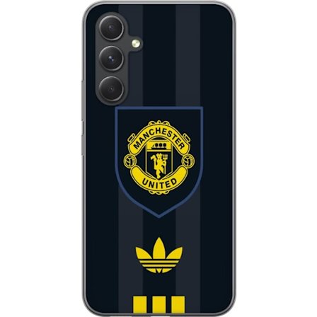 Kompatibelt Mobildeksel til Samsung Samsung Galaxy A55 Manchester United Adidas logo skjold fotballklubb plakat Premier League retro gul svart design