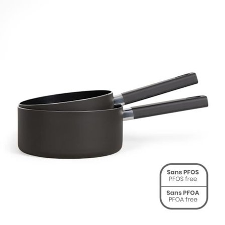 Set med 2 kastruller - LIVOO - MEP154N - Non-stick utan PFOA eller PFOS - Silikonhandtag - Alla hällar inklusive induktion