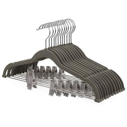 Buksehangere, grå sett med 10, fløyel, 42,5 cm lang, med justerbare klips