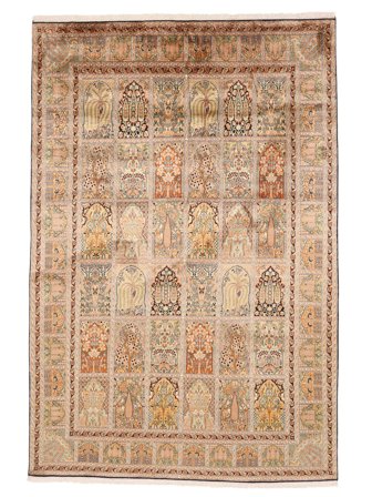 Orientalischer Kaschmir Reine Seide Teppich 219X325 Braun/Orange Seide, Indien
