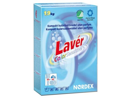 NORDEX Tvättmedel LAVÉR Color Sensitive 1,9kg - Lyreco - Städ och hygien - Tvättmedel och klädvård - Tvättmedel