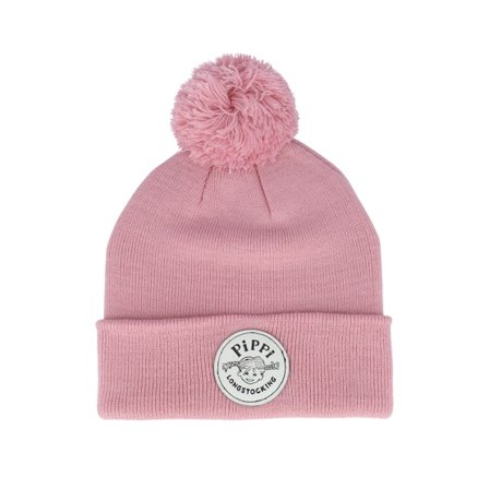 Pippi Långstrump - Rosa pom Beanie - Kids B/W Logo Pink Pom @ Hatstore