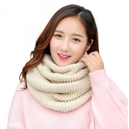 Vinter strikket uld halstørklæde til kvinder varm fortykket ensfarvet halstørklæde