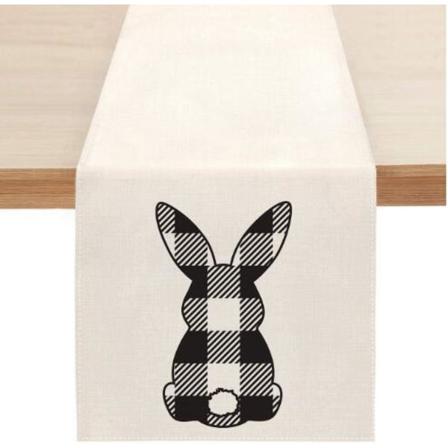 Söt Naturlig Jute Säckväv Påskhare blomma ägg ko tryckt Bordslöpare bordsflagga tygduk överdrag duk fest heminredning