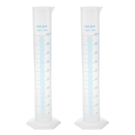 2 st 500 ml genomskinliga graderade plaströr.