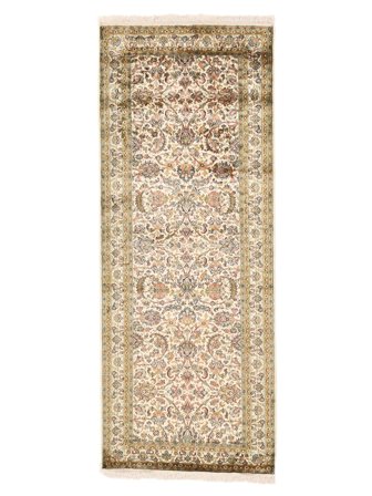 84X214 Tapis Cachemire Pure Soie D'orient De Couloir Marron/Orange (Soie, Inde) Carpetvista