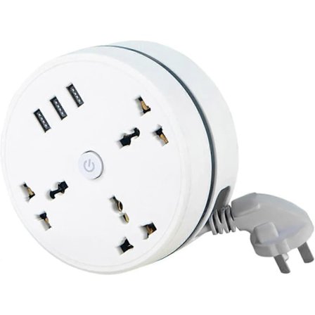 Fanshome Universal Strømskinne 3 Stik Forlængerledning med 3 USB A 2500W 10A Multi Strømskinne Stikforlænger med 2 m Rulbar Forlængerledning