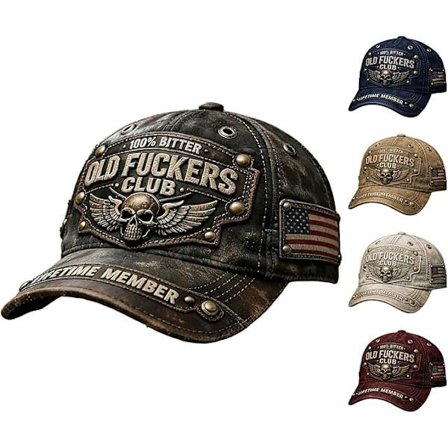 Retro baseballcaps, 3D digitaltrykk "100% Bitter Lifetime Member", 2026 justerbar morsom caps, vasket bomulls svart caps.-FX-