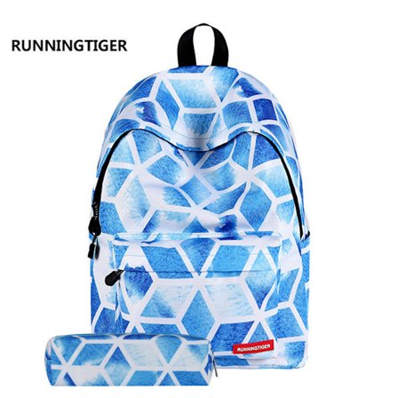 Skulderveske student skolesekk dame ryggsekk-D4 diamantrutenett + pennelomme