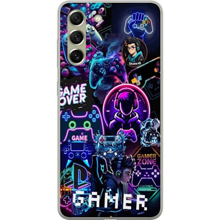 Kompatibelt Mobilskal till Samsung Samsung Galaxy S21 FE 5G Neon Gamer Collage med Konsoler Headset och Gaming Vibes