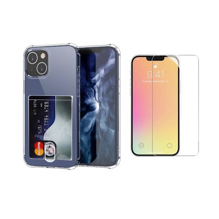 1 Set Skal med Korthållare och Skärmskydd kompatibelt med iPhone 14