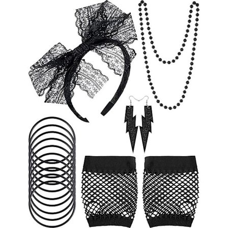 80'er tilbehør til kvinder blonde pandebånd øreringe fiskenet handsker halskæde