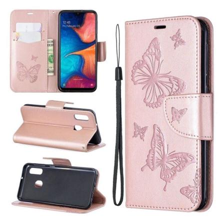 Butterfly Samsung Galaxy A20e etui - Rødguld Pink