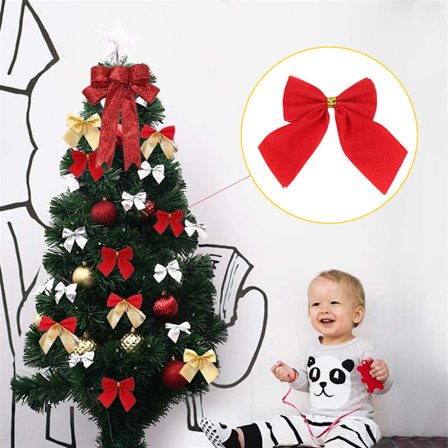 Sorterade Julgransrosetter Julkrans Festival Rosett för Juldekoration 12 st Julgransrosetter 6 cm Mini Bandrosetter röd*12