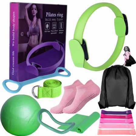 Pilates Treningssett 13-deler – Pilates Ring Magic Circle med Ball, Motstandsbånd & Veske