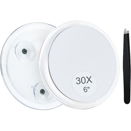 30X Forstørrelsesspeil Sminkespeil med Sugekopp Reisespeil Dusjspeil for Napping av Øyenbryn 6 Tommer