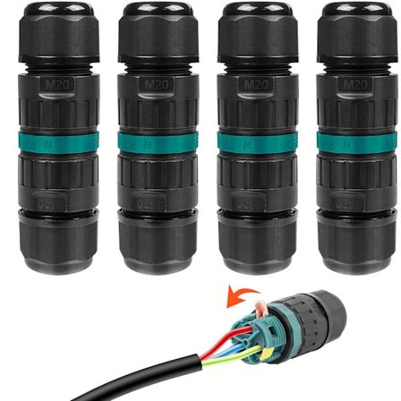 Kabelkontakter Pakke med 4 Kabelkontakter IP68 Vanntett Koblingsboks 2/3-veis Ledningsområde 9-12mm Vanntett Koblingsboks Strømledning Ekstern