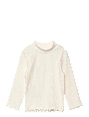Ribbed High Neck T-Shirt Cream Mango