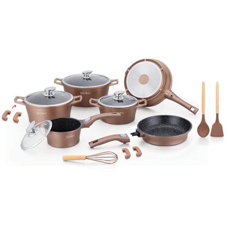 6-delars Köksset med Marmorbeläggning och Köksredskap - Koppar