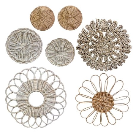 (Rattan tang 7-delt sæt) Nordisk stil soveværelse stue studie håndvævet rattan karakteristisk personlighed væg hule ornamenter