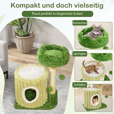 Lille kradsestolpe kattetræ med platform sisal kradsestolpe kattehule & 2 bolde grønne