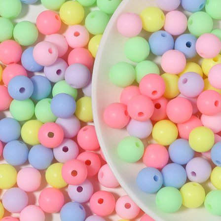 100 stk. matt akryl frostede runde perler, assorterte perlearmbånd blanding plast pastell løse avstandsstykker, blandede ugjennomsiktige pastellfarger