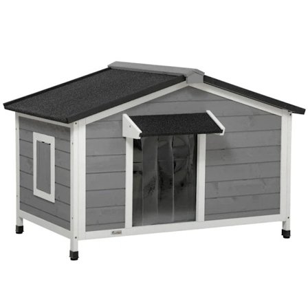 Rootz Solid Wood Hundekennel - Vejrbestandig - Asfalttag - Aftagelig base - Grå + Hvid - 109cm x 79cm x 72cm