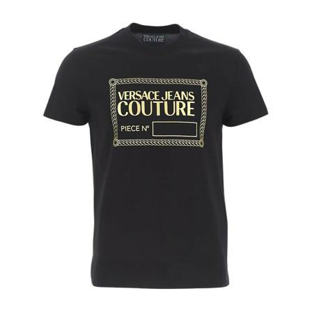Versace Jeans Couture, t-shirt cotton brand name on chest Zwart, Heren, Maat:M,Katoen