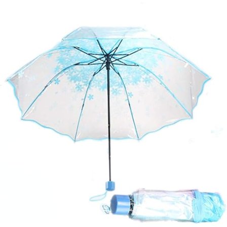 Transparent Paraply Körsbärsblommor Genomskinligt Parasoll Genomskinligt Regn Hopfällbart Parasoll för Kvinnor Barn Flickor Lätt Vindtätt Kompakt 