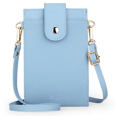 Liten mobiltelefonveske med skulderstropp for kvinner, lær, slank