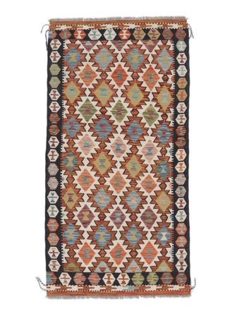 Kelim Afghan Old Style Teppe Håndvevd 103X197 Brun/Svart