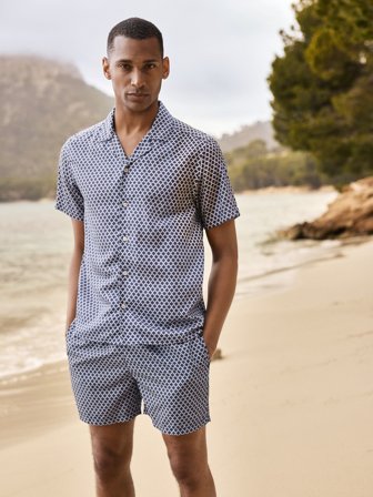 John Henric Men's Chemise Imprimée Bleue Coupe Décontractée Lyocell Size M